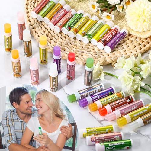 Dmsky Lip Balm 12 Pack, Colorful Lip Balm Bulk with Vitamin E and Coconut Oi, Hydrating Moisturizing Lip Balm Set for Men Women- 12 Flavors