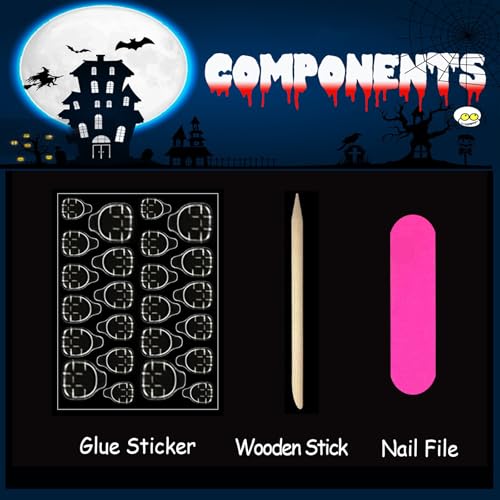 Halloween Press on Nails Coffin Medium Length Fake Nails Black False Nails with Designs Evil Eye Blood Drop Glue on Nails Scary Ghost Stick on Nails Full Cover Square Artificial Nails for Women 24pcs