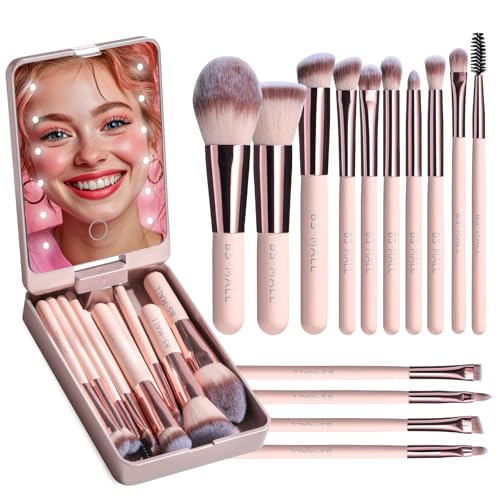 BS-MALL 14-Piece Makeup Brush Set with LED Mirror