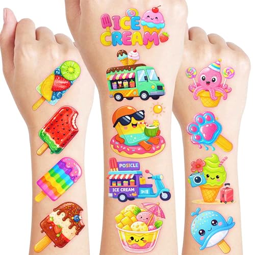 96 Ice Cream Temporary Tattoos for Kids | Colorful Designs