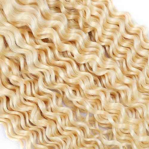 #613 Blonde Human Braiding Hair Deep Wave Bulk 18 18 18 Inch Human Hair Weave 3 Bundle Unprocessed Brazilian Virgin Hair Honey Blonde Deep Curly Braiding Hair Extensions 50 Grams/Bundle