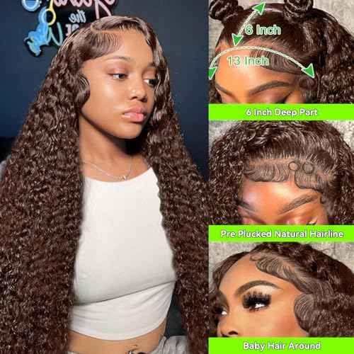 30 Inch Chocolate Brown Deep Wave Lace Front Wigs Human Hair 200 Density 13x6 HD Lace Frontal Wigs Wet and Wavy Curly Brown Color Human Hair Glueless Wig For Women Pre Plucked