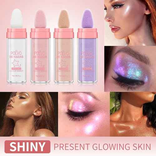 2PCS Polvo De Hadas Fairy Dust Highlight Patting Powder - Full Body Contouring and Clavicle Pearlescent Patting Powder for Face and Eye, Christmas Sparkling Body Glitter (#01 White & #02 Pink)