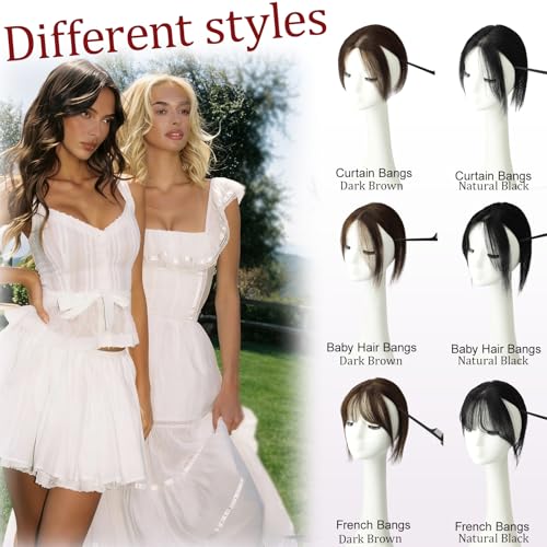 Real Human Hair Topper 10" with 360° Coverage & Clip-In Bangs