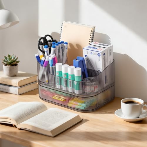 Delamu Rotating Makeup Organizer countertop, Brush Holder for Vanity,