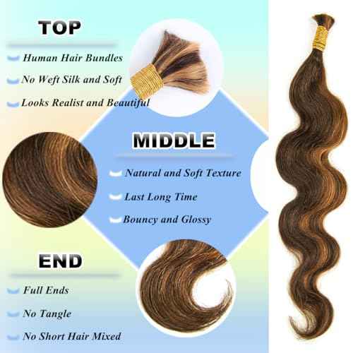 YWIGS Body Wave Bulk Human Hair for Braiding Human Braiding Hair for Boho Braids 50G No Weft Virgin Human Hair #4/30 20inch
