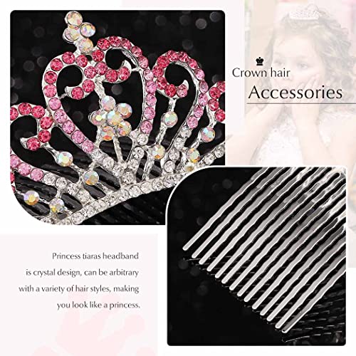 Kilshye Girls Tiaras Combs Silver Princess Tiara Haircomb Rhinestone Birthday Crown Comb Hair Accessories for Kids (Pink)