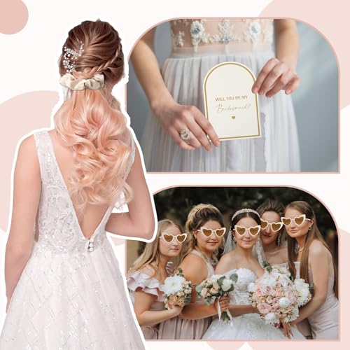 43 Pcs Bridesmaid Proposal Gifts Set of 6 Bridesmaid Boxes Bulk Will You Be My Maid of Honor Gift with Makeup Bag Case Eye Mask Glasses Hair Scrunchies Gift Box for Wedding Bride Shower(Beige)