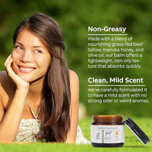 Beef Tallow for Skin, Beef Tallow and Honey Balm, All-Natural Face Body Moisturizer Nourishes and Hydrates the Skin, Grass Fed Whipped Balm Infused with Raw Wild Honey 2oz