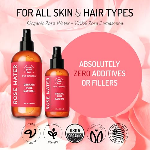 Eve Hansen Bundle - 100% Pure Organic Rose Water Spray 8 oz & Hyaluronic Acid Serum for Face 2 oz - Hydration Duo for Radiant, Moisturized Skin