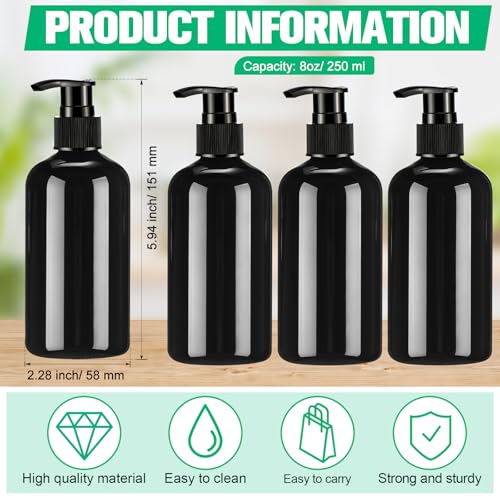48 Pcs Empty Plastic Pump Bottles 8oz Refillable Lotion Pump Bottle Containers with Black Dispenser for Shampoo, Conditioner, Face Cream, Massage Oil, Liquid Soap