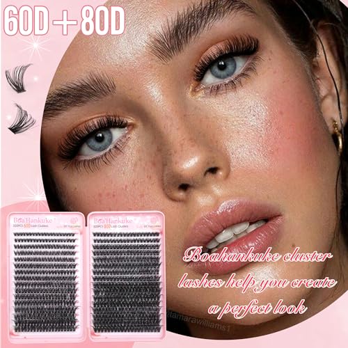 Boahankuke 640PCS Cluster Eyelash Extensions D Curl 8-18mm
