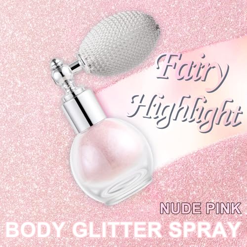Hair and Body Glitter Spray, Holographic Glitter Highlighter Powder, Face Body Clothes Shiny Glitter, Loose Shimmer Hairspray Festival Rave Prom Accessories (Nude Pink)