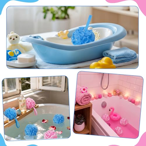 Duraaamo 12 Pcs Bath Loofah Sponge, Baby Shower Exfoliating Body Scrubber 50g Bath Shower Loofah Sponge Pouf Puff Mesh Pouf Balls Soft Quick-Dry Cleanse Skin Accessories for Women Men
