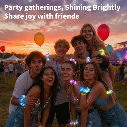LED Light Up Hair Scrunchies & Glow-in-the-Dark Body Glitter Set for Parties