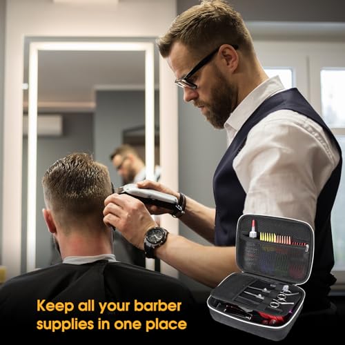 ProCase Barber Case with Washable Oilproof Inner Casing, Hard Travel Carrying Bag for Hair Clippers, Hair Cutting Supplies Holder, Trimmer Organizer Storage for Men Razor Guard Grooming Kits -Black