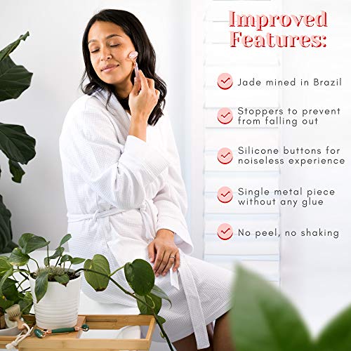 WITTY Rose Quartz Roller for Face, Gua Sha Stone Set in Hand-Drawn Giftbox - Jade Face Roller, Massager Roller, Face Scraper Tool - Guasha Tool for Face Roller Skin Care, Eyes, Neck - Extra Pouch