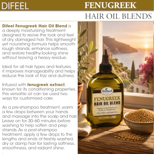 Difeel Fenugreek Hair Oil - Nourishing Treatment for All Hair Types, 7.1 oz