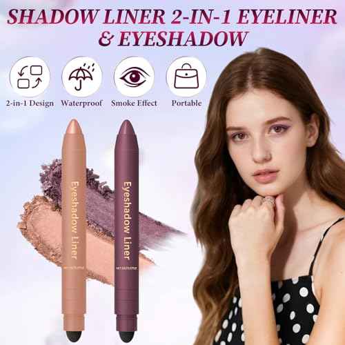 Shadow Liner 2-in-1 Eyeliner Eyeshadow, Shadow Liner Duo Plum, Eyeliner + Eyeshadow, Waterproof, Long-Lasting & Smudge-Proof Wear, Smooth, Easy to Color