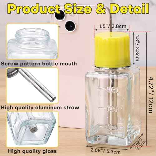 Noverlife 2PCS 6Oz / 180ml Clear Acetone Dispenser with Cap, Square Glass Nail Polish Remover Pump Alcohol Dispenser Alcohol Bottle, Refillable Push Down Pump Bottle for Makeup Remover