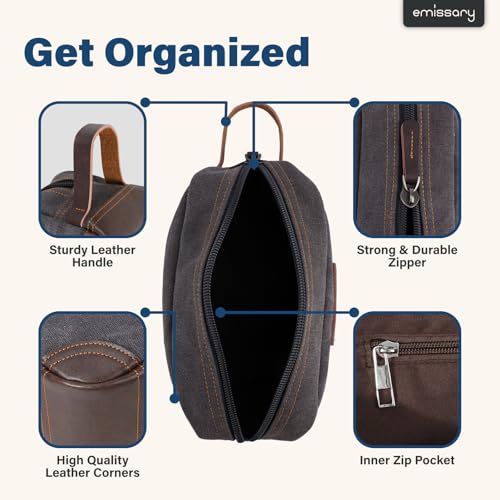 emissary Men's Canvas Dopp Kit - Water-Resistant Travel Toiletry Bag