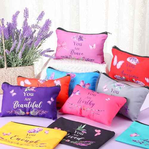 10 Pcs Christmas Christian Gift for Women Faith Religious Makeup Bag Inspirational Christian Gift Bible Verse Scripture Toiletry Bag Canvas Pouch for Xmas Party Stocking Stuffer(Colorful)