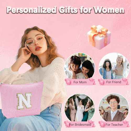 Initial Gifts Travel Cosmetic Makeup Pouch Bags Sets for Purse, 3pcs Stoney Clover Dupes Pouch Makeup Bag, Personalized Cosmetic Bags Set for Women, Make up Bag for Teen Girls 13 14 15 16 17 (A, Pink)