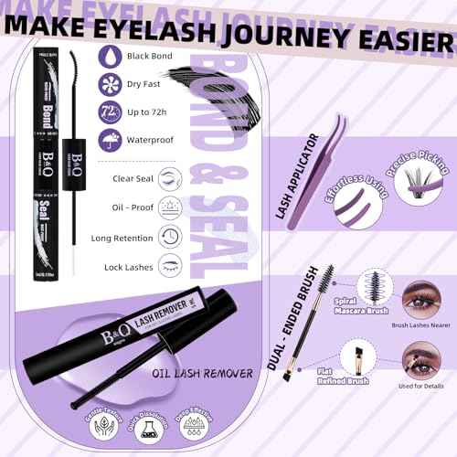 B&Qaugen B&Q Eyelash Extension Kit with Bottom Lash Extension 10-18mm 40D D Curl Lash Clusters Kit with Bottom Lashes DIY Lash Extension Kit Bond and Seal Lash Applicator (Kit-40D-D-MIX10-18)