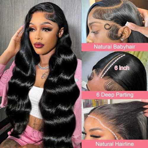 12 Inch 13X6 Body Wave Lace Front Wigs Human Hair 12A 250% Density Lace Frontal Wigs Glueless Wigs HD Lace Front Wigs Plucked with Baby Hair Natural Color