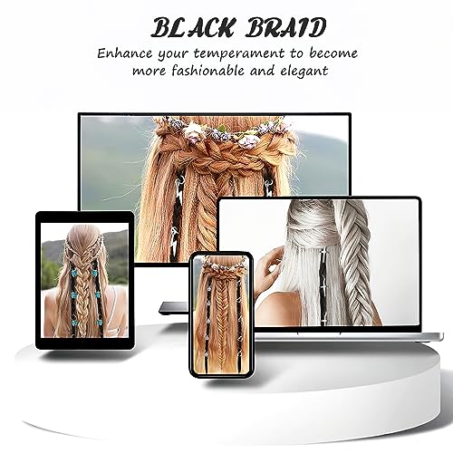 Puniae Clip in Braided Hair Extensions 8 Pcs 20" Box Braids Extensions Synthetic Hairpieces for Women Daily Wear Natural Balck