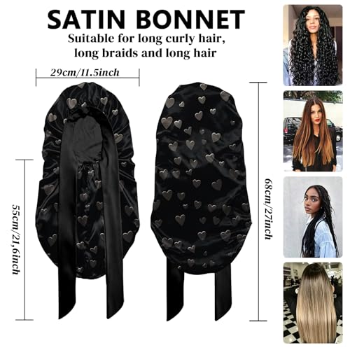 Satin Hair Bonnet Sleep Cap for Long Hair - Adjustable & Reusable