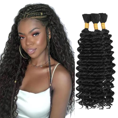 22-Inch Natural Black Deep Wave Human Braiding Hair - 3 Bundles