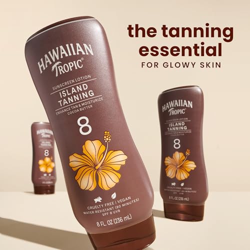 Hawaiian Tropic Island Tanning Lotion Sunscreen SPF 8, 8oz | Outdoor Tanning Lotion with SPF, SPF 8 Sunscreen, Oxybenzone Free Sunscreen, 8oz