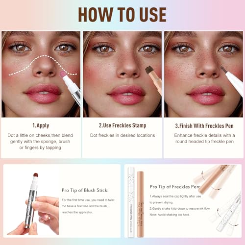 Freckle Blush Makeup Kit: Waterproof Pen, Liquid Blush & Stamp