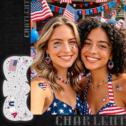 4th of July Glitter Freckles Face Tattoos - 36 Pc Patriotic Set