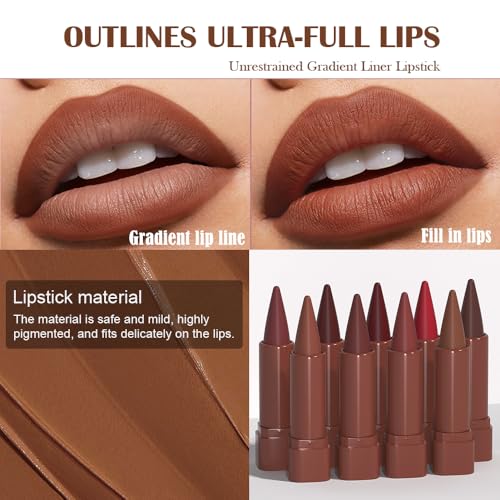 Maroon Gradient Matte Lip Liner Pencil Crayon for Women - Waterproof Smudge-Proof Kissproof Long-Wear Lip Pencil, Flawless Contour Ombre Effect Lip Crayon, Creamy Pigmented Lip Liner 05#