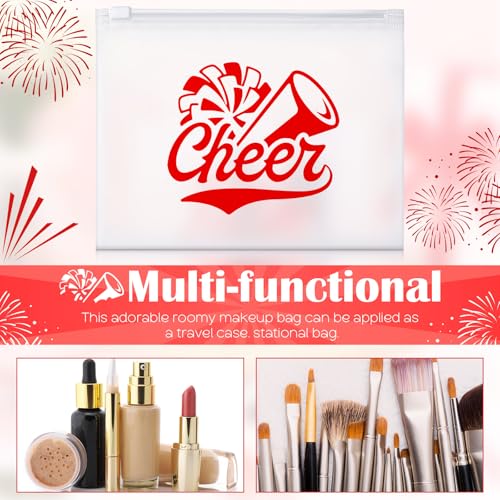 Sunnyray 60 Pcs Cheer Team Gifts Bulk Cosmetic Makeup Bags for Cheerleader Sport Team Inspirational EVA Bag Women Makeup Toiletry Bags Pouch with Zipper(Red)