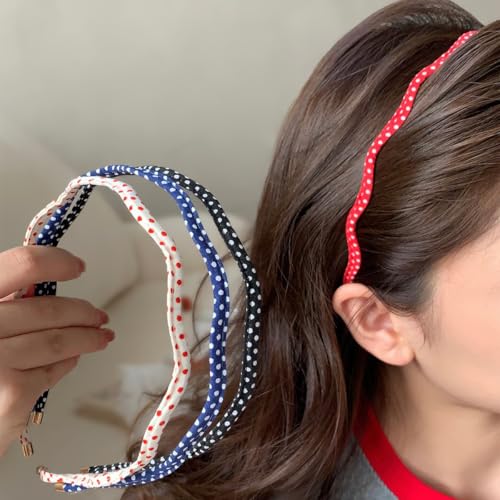 AIBFRID 4-Pack Polka Dot Wavy Headbands for Women & Girls, Non-Slip Lightweight Hair Accessories