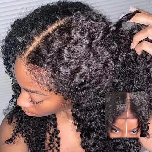 FACMOOD 16 Inch 4C Kinky Curly Human Hair Wig 180% Density HD Lace Front Pre-Plucked & Glueless