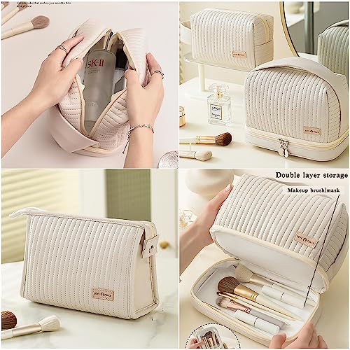 Women's Cute Cosmetic Bags Travel Toiletry Bag Waterproof Leather Cosmetic Bag Set with Handle Zipper Portable Makeup Bags Storage Bag On-the-Go Cosmetic Bag£¨Brown£©