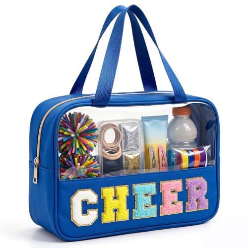 Cheer-Navy Blue Chenille Patch Clear Cosmetic Bag by Kryzmet – Waterproof Travel Organizer