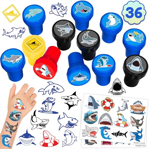 36PCS Shark Party Favors Set - Tattoos & Stamps