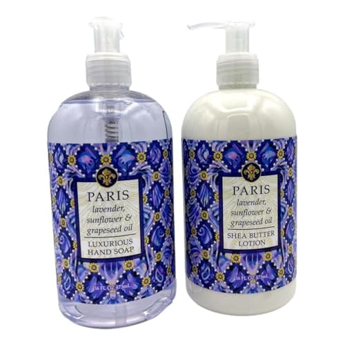 Greenwich Bay Trading Co., Paris, Lavender, Sunflower & Grapeseed Oil Luxurious Hand Soap and Shea Butter Lotion Set, 16 fl oz Each