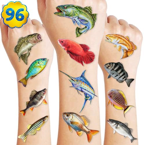 Fish Temporary Tattoos - 96 Designs, 8 Sheets for Kids