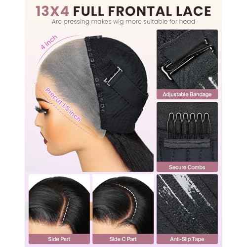 Bob Wig Human Hair 13x4 HD Lace Front Wigs Human Hair 200% Density 15A Straight Bob Wigs For Black Women Glueless Wig Pre Bleached Pre Plucked With Baby Hair (10inch)