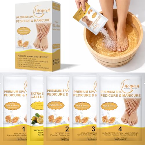 Lacqura 5-Step Deluxe Pedicure Spa Kit - At-Home Foot Care Set, Milk & Honey