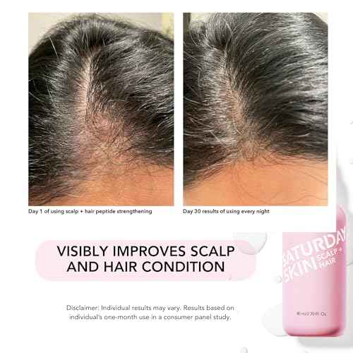 Saturday Skin Scalp + Hair Strengthening Peptide Treatment Overnight Serum Awakened Pepped Nourished Thicker Longer for Thin & Dry Hair Collagen Keratin (2.70 Fl. Oz.)