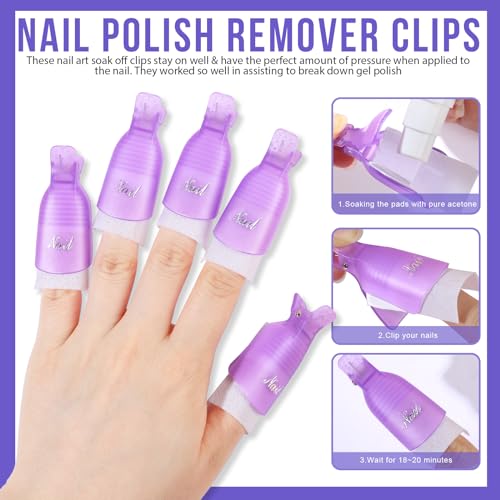Teenitor Gel Nail Polish Remover Kit - Soak Off Clips & Tools, Purple