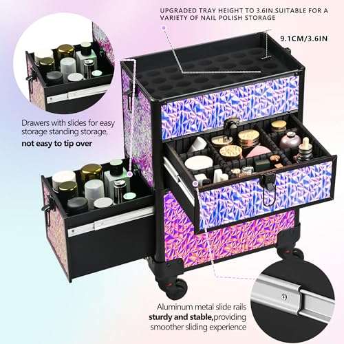 Rolling Makeup Train Case with Drawers & Wheels - Professional Salon Organizer