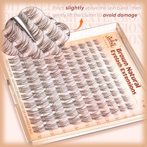 Brown Lash Clusters Natural Eyelash Clusters Wispy Individual Lash Extensions Brown Eyelash Extensions with Clear Bands Short DIY Eyelash Extensions at Home 100Pcs 8mm-16mm